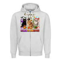Dove Grey happy hallothanksmas cats Zipper Hoodie - texasbilliewilder