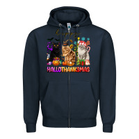 Navy happy hallothanksmas cats Zipper Hoodie - texasbilliewilder