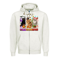 Oatmeal Heather happy hallothanksmas cats Zipper Hoodie - texasbilliewilder