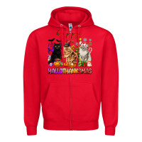Red happy hallothanksmas cats Zipper Hoodie - texasbilliewilder