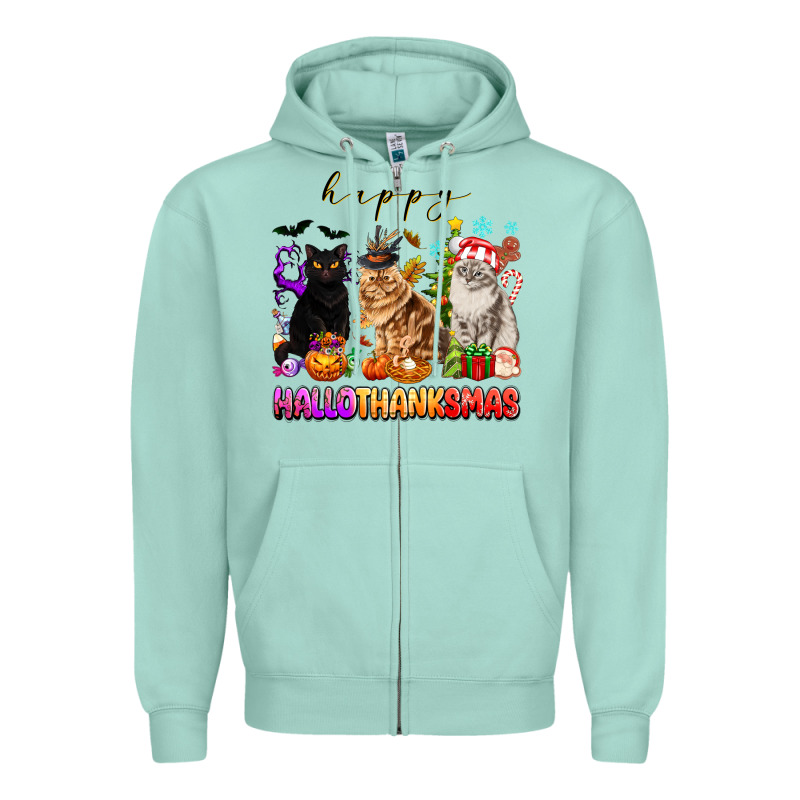 Happy Hallothanksmas Cats Zipper Hoodie by texasbilliewilder | Teevron