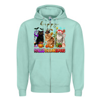 Seafoam happy hallothanksmas cats Zipper Hoodie - texasbilliewilder
