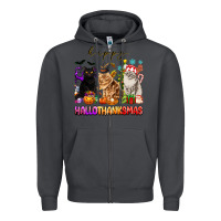 Smoke happy hallothanksmas cats Zipper Hoodie - texasbilliewilder