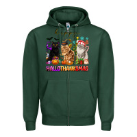 Sports Green happy hallothanksmas cats Zipper Hoodie - texasbilliewilder