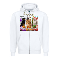 White happy hallothanksmas cats Zipper Hoodie - texasbilliewilder