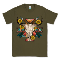 Army Green aztec western bull skull Classic Tee - NancyCooperArtShop