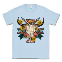 Dusty Blue aztec western bull skull Classic Tee - NancyCooperArtShop