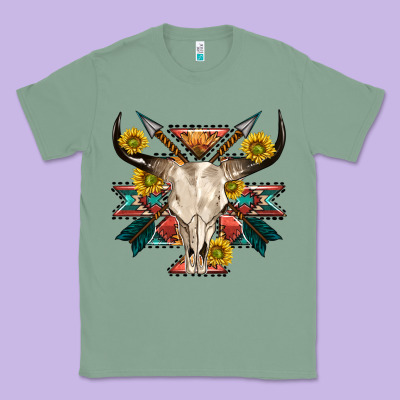 Aztec Western Bull Skull Classic Tee Designed By Nancycooperartshop