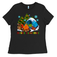 Black merry Christmas camp Ladies Tee - AdoDesignShop