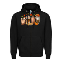 Black Pumpkin Spice Coffee Cups Zipper Hoodie - texasbilliewilder