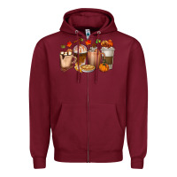 Burgundy Pumpkin Spice Coffee Cups Zipper Hoodie - texasbilliewilder