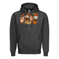 Charcoal Heather Pumpkin Spice Coffee Cups Zipper Hoodie - texasbilliewilder
