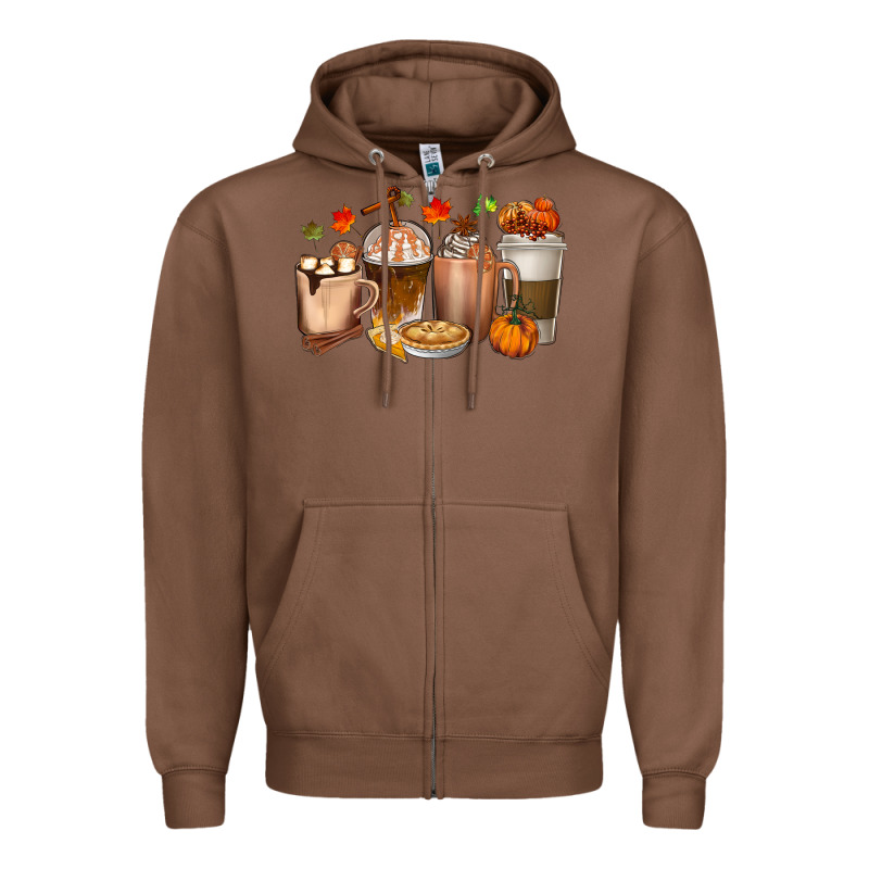 Pumpkin Spice Coffee Cups Zipper Hoodie by texasbilliewilder | Teevron