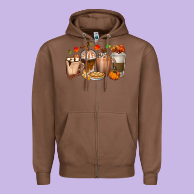Pumpkin Spice Coffee Cups Zipper Hoodie Designed By Texasbilliewilder