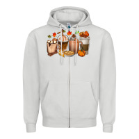Dove Grey Pumpkin Spice Coffee Cups Zipper Hoodie - texasbilliewilder