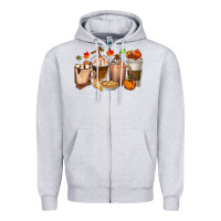 Heather Grey Pumpkin Spice Coffee Cups Zipper Hoodie - texasbilliewilder
