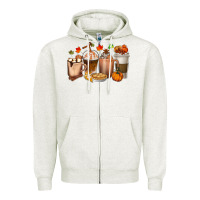 Oatmeal Heather Pumpkin Spice Coffee Cups Zipper Hoodie - texasbilliewilder