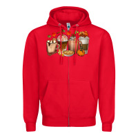 Red Pumpkin Spice Coffee Cups Zipper Hoodie - texasbilliewilder