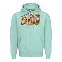Seafoam Pumpkin Spice Coffee Cups Zipper Hoodie - texasbilliewilder
