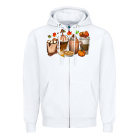 White Pumpkin Spice Coffee Cups Zipper Hoodie - texasbilliewilder