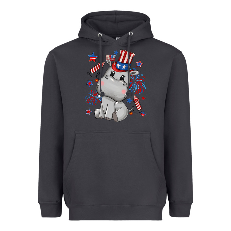 Fourth Of July Hippopotamus Heavyweight Hoodie by CowGirlArtShop | Teevron