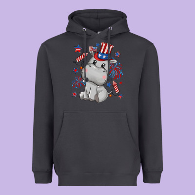 Fourth Of July Hippopotamus Heavyweight Hoodie Designed By Cowgirlartshop