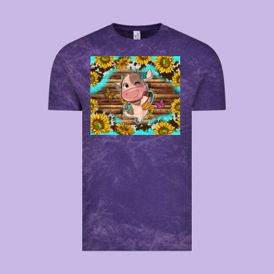 Western Cute Cow With Sunflower Vintage Tee Designed By Nancycooperartshop