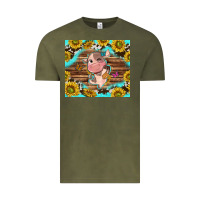 Vintage Olive western cute cow with sunflower Vintage Tee - NancyCooperArtShop