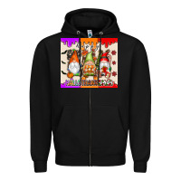 Black Happy Hallothanksmas gnomes Zipper Hoodie - texasbilliewilder