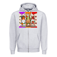 Heather Grey Happy Hallothanksmas gnomes Zipper Hoodie - texasbilliewilder