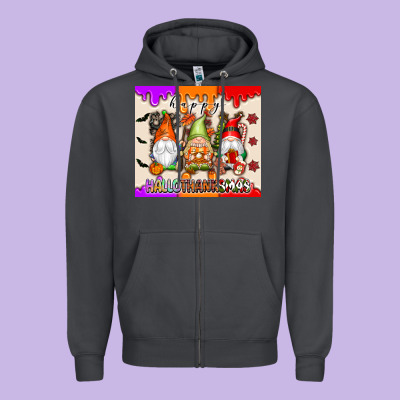 Happy Hallothanksmas Gnomes Zipper Hoodie Designed By Texasbilliewilder