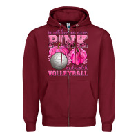 Burgundy In October We Wear Pink and Watch Volleyball Zipper Hoodie - texasbilliewilder