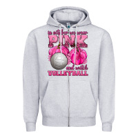 Heather Grey In October We Wear Pink and Watch Volleyball Zipper Hoodie - texasbilliewilder