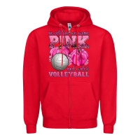 Red In October We Wear Pink and Watch Volleyball Zipper Hoodie - texasbilliewilder