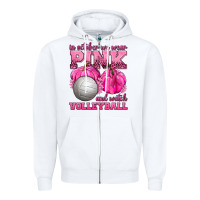 White In October We Wear Pink and Watch Volleyball Zipper Hoodie - texasbilliewilder