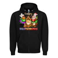 Black happy hallothanksmas coffee cups with ghost turkey Zipper Hoodie - texasbilliewilder