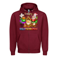 Burgundy happy hallothanksmas coffee cups with ghost turkey Zipper Hoodie - texasbilliewilder