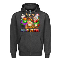 Charcoal Heather happy hallothanksmas coffee cups with ghost turkey Zipper Hoodie - texasbilliewilder
