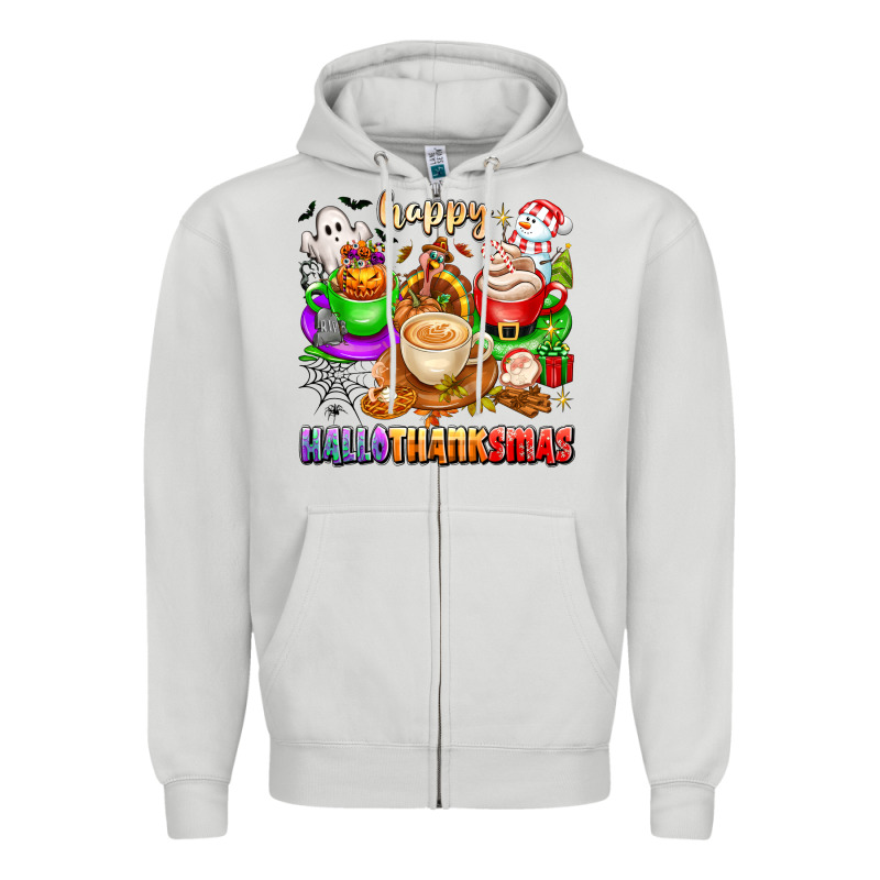 Happy Hallothanksmas Coffee Cups With Ghost Turkey Zipper Hoodie by texasbilliewilder | Teevron