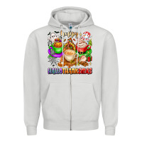 Dove Grey happy hallothanksmas coffee cups with ghost turkey Zipper Hoodie - texasbilliewilder