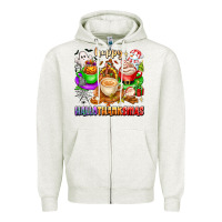 Oatmeal Heather happy hallothanksmas coffee cups with ghost turkey Zipper Hoodie - texasbilliewilder