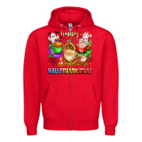 Red happy hallothanksmas coffee cups with ghost turkey Zipper Hoodie - texasbilliewilder
