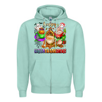 Seafoam happy hallothanksmas coffee cups with ghost turkey Zipper Hoodie - texasbilliewilder