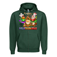 Sports Green happy hallothanksmas coffee cups with ghost turkey Zipper Hoodie - texasbilliewilder