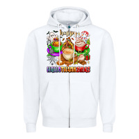 White happy hallothanksmas coffee cups with ghost turkey Zipper Hoodie - texasbilliewilder