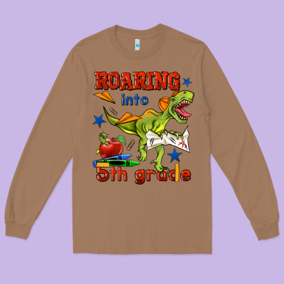 Roaring Into 5th Grade Long Sleeve Tee Designed By Bundleandbundleshop