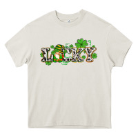 Cream lucky with gnome and  shamrocks Heavy Core Tee - AdoDesignShop