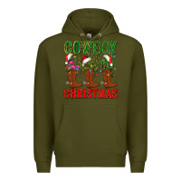 Army Green cowboy christmas boots cactus Premium Hoodie - CowGirlArtShop