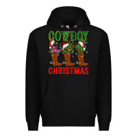 Black cowboy christmas boots cactus Premium Hoodie - CowGirlArtShop