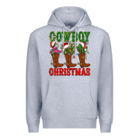 Heather Grey cowboy christmas boots cactus Premium Hoodie - CowGirlArtShop